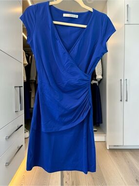 Cap Sleeve Wrap-Style Blue Bodycon Dress